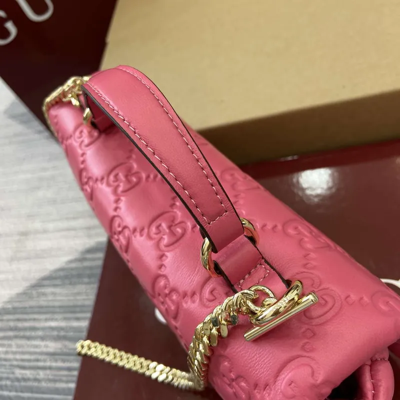 Gucci 806017 GG Milano Mini Top Handle Bag Pink GG puffy leather
