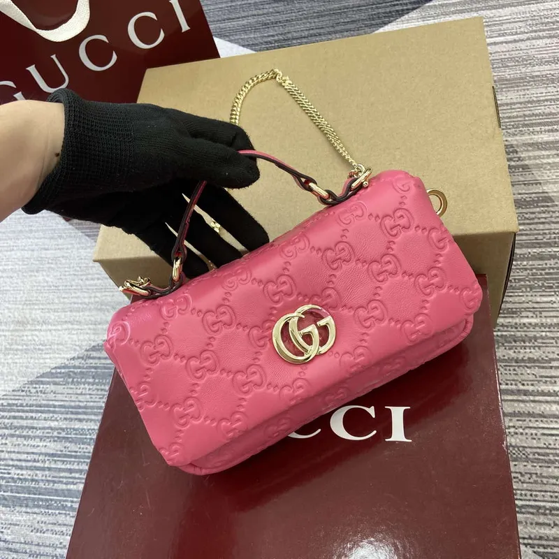 Gucci 806017 GG Milano Mini Top Handle Bag Pink GG puffy leather