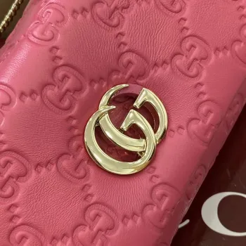 Gucci 806017 GG Milano Mini Top Handle Bag Pink GG puffy leather