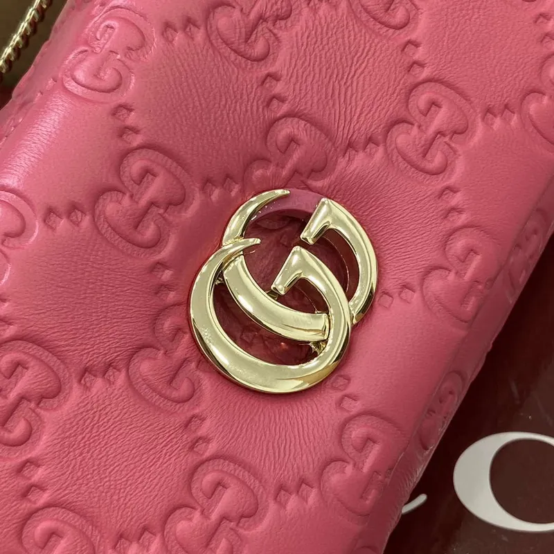 Gucci 806017 GG Milano Mini Top Handle Bag Pink GG puffy leather