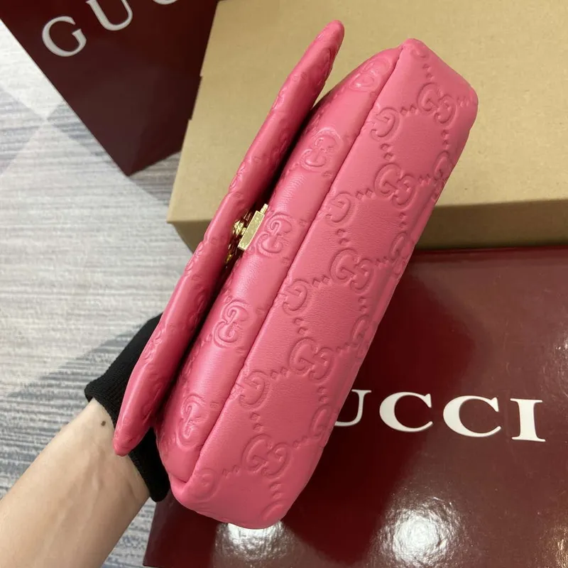Gucci 806017 GG Milano Mini Top Handle Bag Pink GG puffy leather