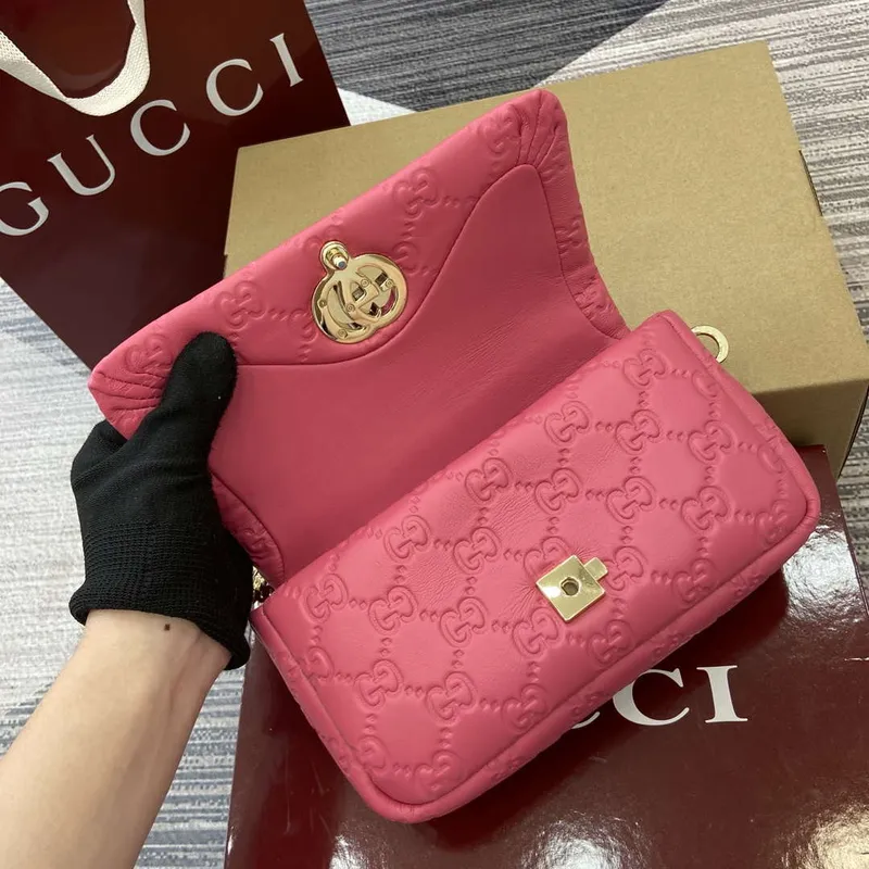 Gucci 806017 GG Milano Mini Top Handle Bag Pink GG puffy leather