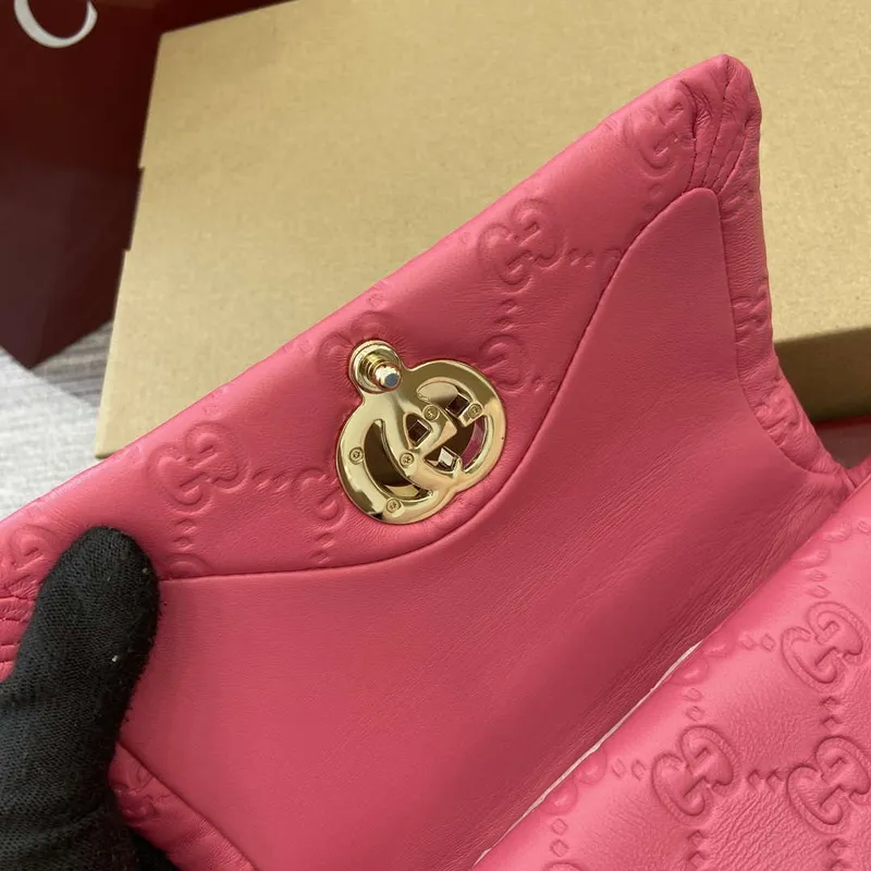 Gucci 806017 GG Milano Mini Top Handle Bag Pink GG puffy leather