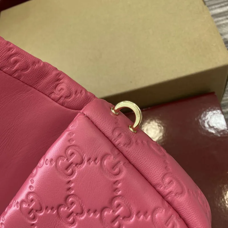 Gucci 806017 GG Milano Mini Top Handle Bag Pink GG puffy leather