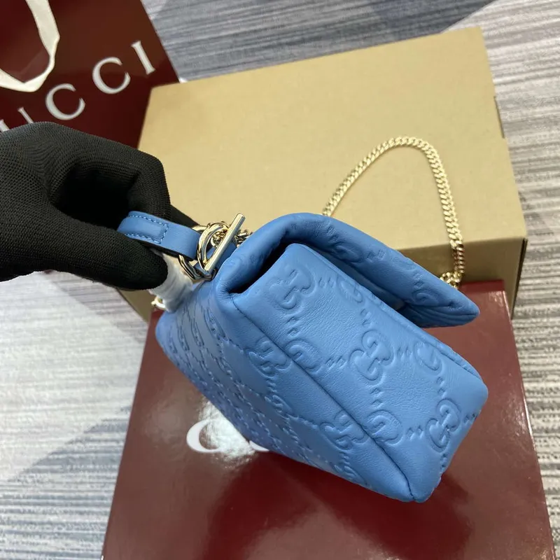 Gucci 806017 GG Milano Mini Top Handle Bag Blue GG puffy leather