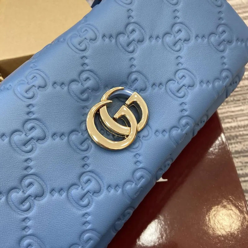 Gucci 806017 GG Milano Mini Top Handle Bag Blue GG puffy leather