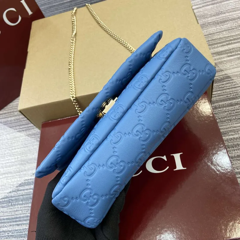 Gucci 806017 GG Milano Mini Top Handle Bag Blue GG puffy leather