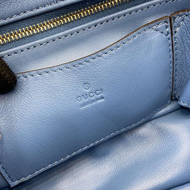 Gucci 806017 GG Milano Mini Top Handle Bag Blue GG puffy leather