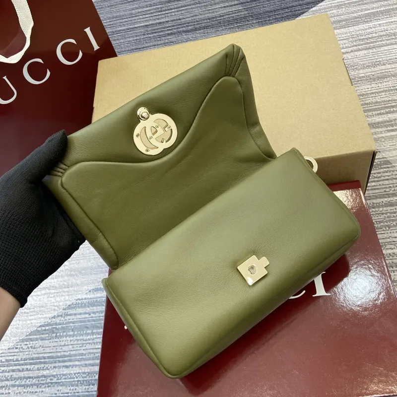 Gucci 806017 GG Milano Mini Top Handle Bag Green puffy leather