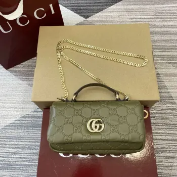 Gucci 806017 GG Milano Mini Top Handle Bag Green GG puffy leather