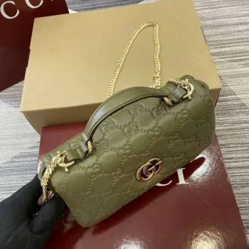 Gucci 806017 GG Milano Mini Top Handle Bag Green GG puffy leather