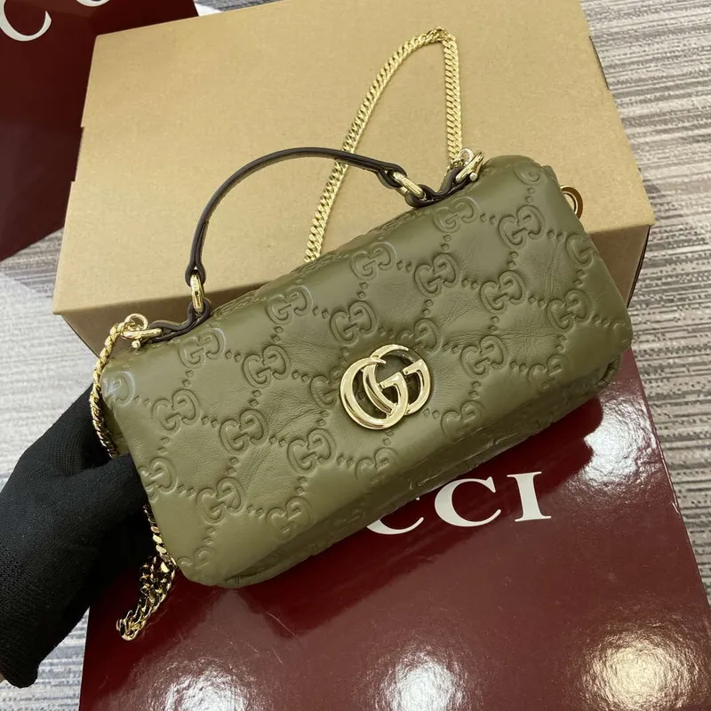 Gucci 806017 GG Milano Mini Top Handle Bag Green GG puffy leather