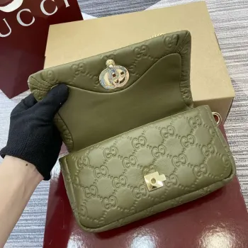 Gucci 806017 GG Milano Mini Top Handle Bag Green GG puffy leather