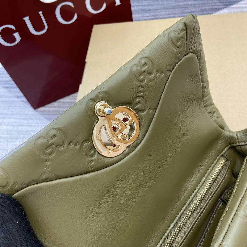 Gucci 806017 GG Milano Mini Top Handle Bag Green GG puffy leather
