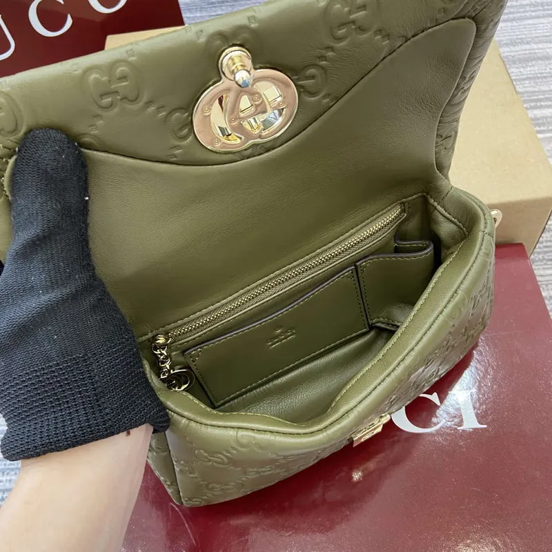 Gucci 806017 GG Milano Mini Top Handle Bag Green GG puffy leather