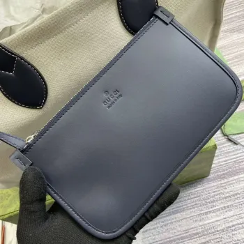 Gucci 772176 Medium Tote Bag With Gucci Print Black leather trim