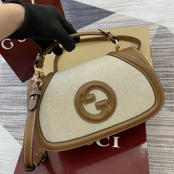 Gucci 815714 Gucci Blondie Small Top Handle Bag Beige cotton linen canvas