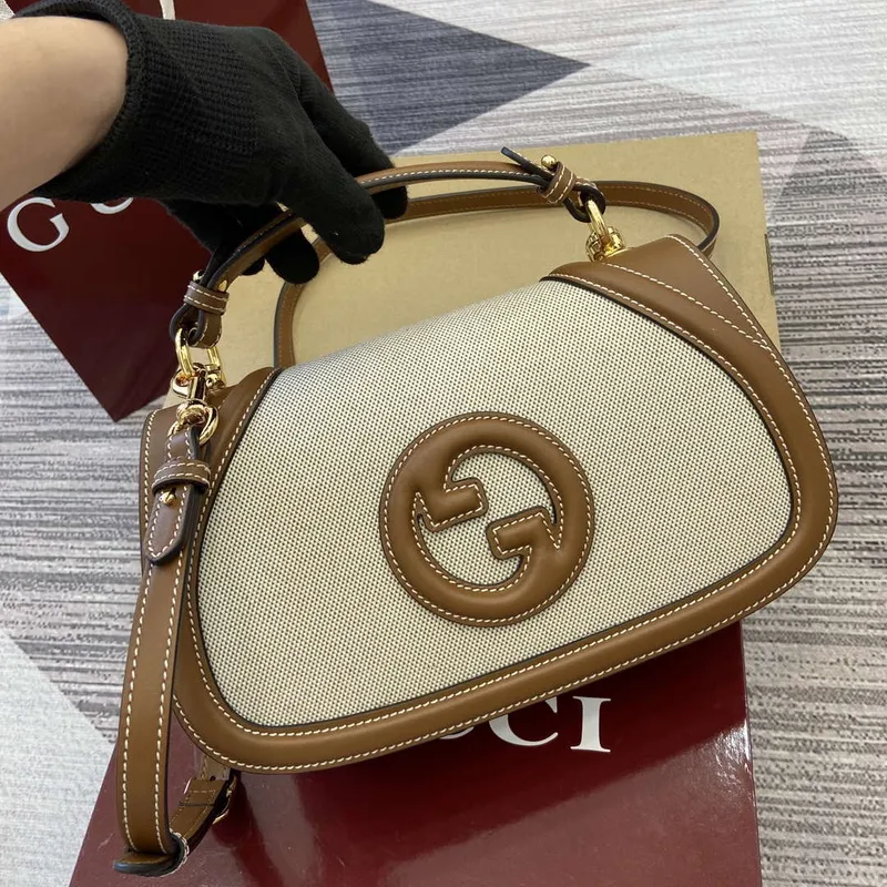 Gucci 815714 Gucci Blondie Small Top Handle Bag Beige cotton linen canvas