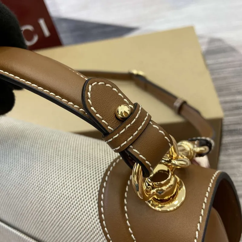 Gucci 815714 Gucci Blondie Small Top Handle Bag Beige cotton linen canvas