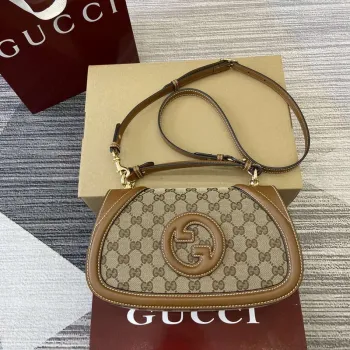 Gucci 815714 Gucci Blondie Small Top Handle Bag Beige dark brown canvas