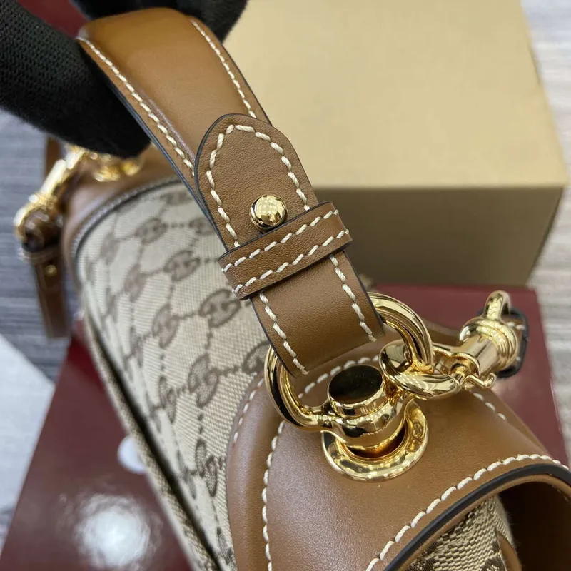 Gucci 815714 Gucci Blondie Small Top Handle Bag Beige dark brown canvas