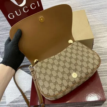 Gucci 815714 Gucci Blondie Small Top Handle Bag Beige dark brown canvas
