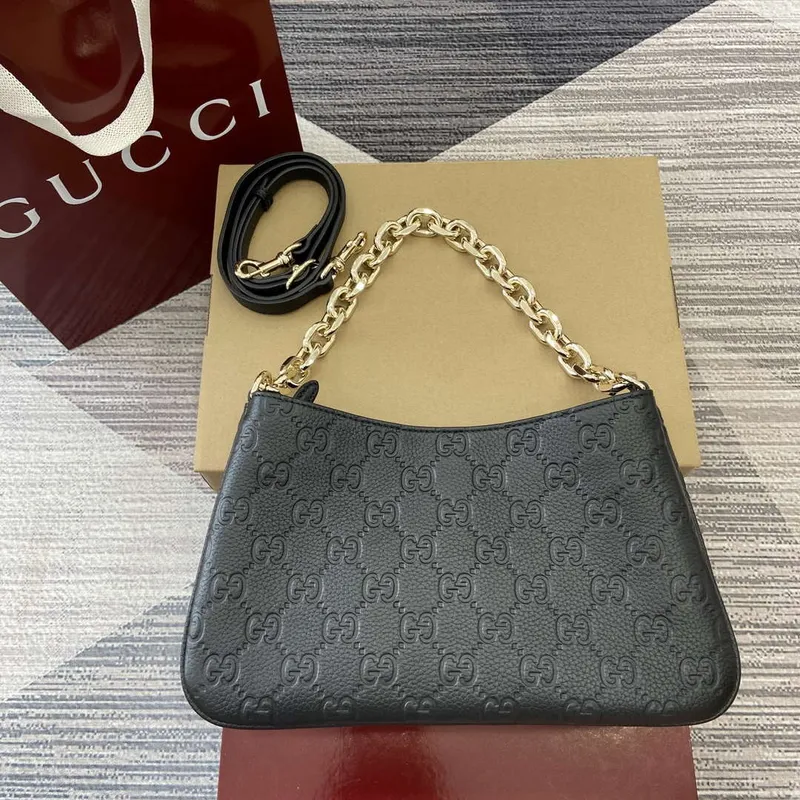 Gucci 815263 GG Emblem Small Shoulder Bag Black