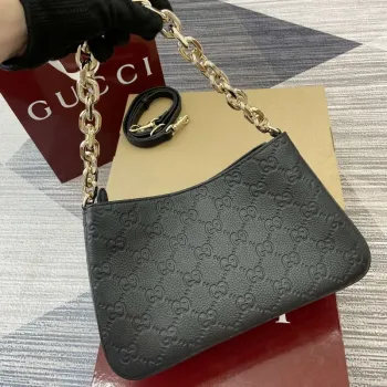 Gucci 815263 GG Emblem Small Shoulder Bag Black