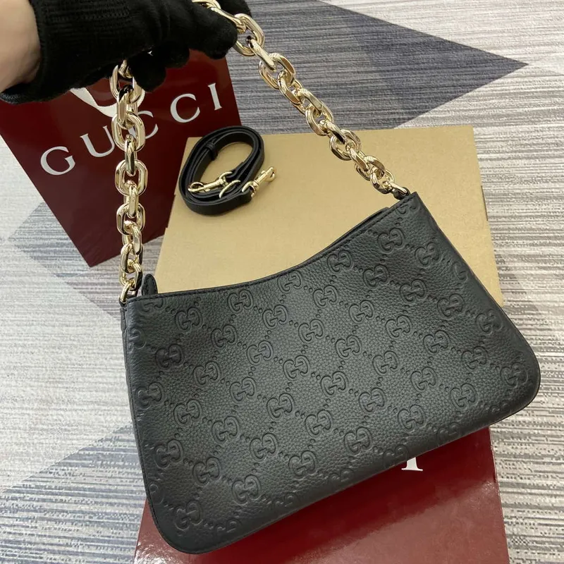 Gucci 815263 GG Emblem Small Shoulder Bag Black