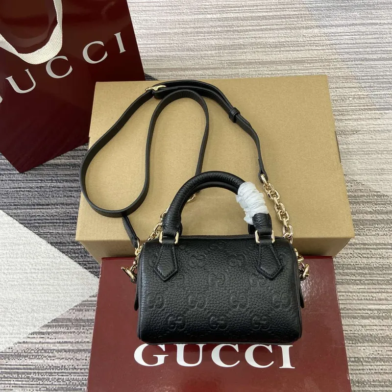 Gucci 815256 GG Emblem Super Mini Top Handle Bag Black