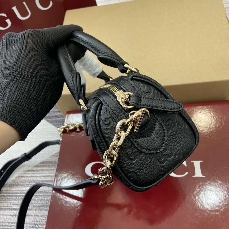 Gucci 815256 GG Emblem Super Mini Top Handle Bag Black