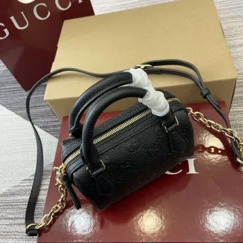 Gucci 815256 GG Emblem Super Mini Top Handle Bag Black