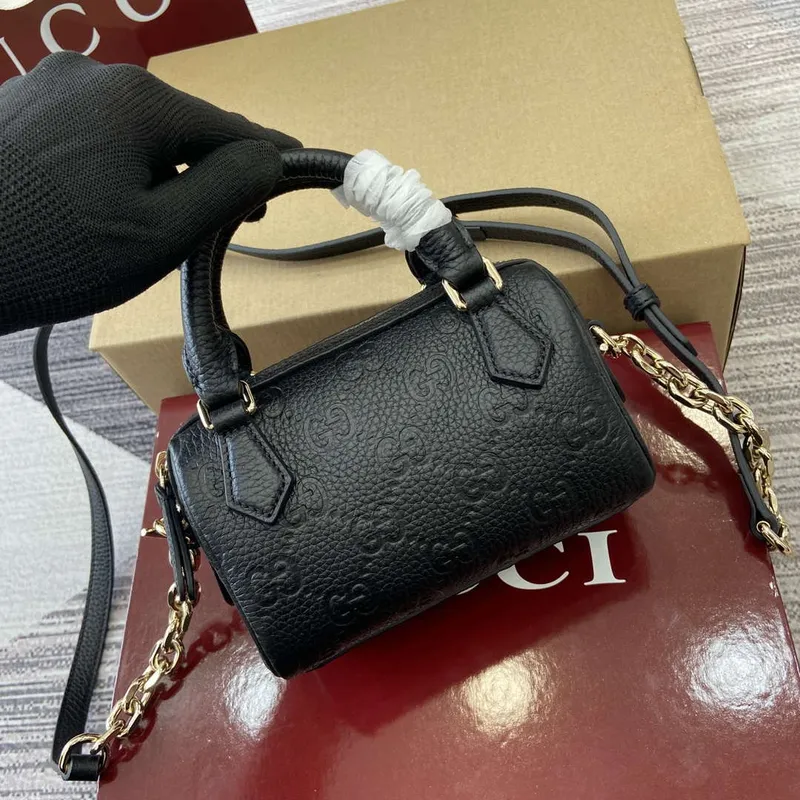Gucci 815256 GG Emblem Super Mini Top Handle Bag Black