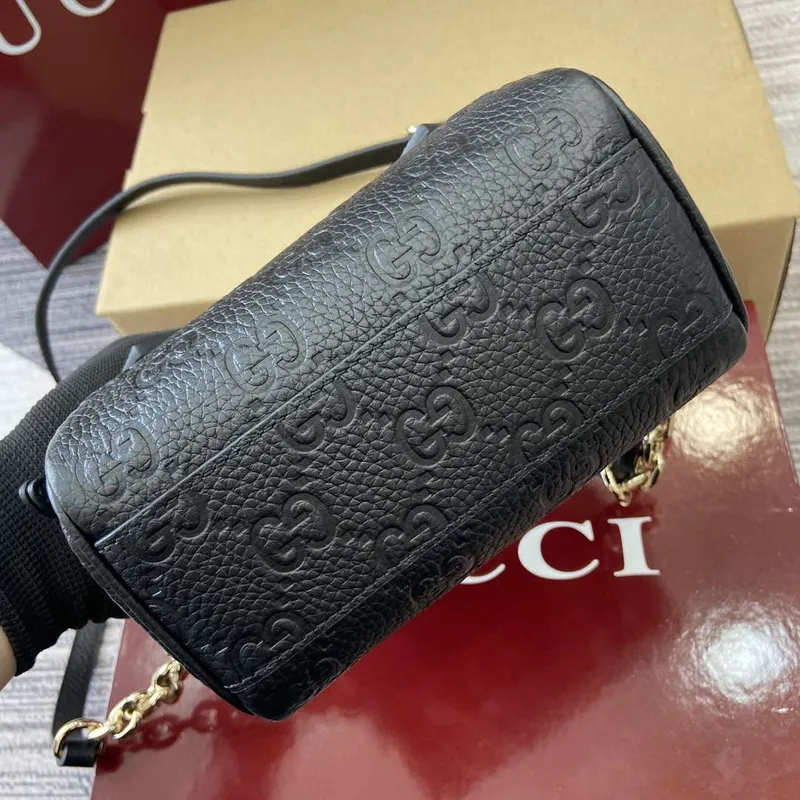 Gucci 815256 GG Emblem Super Mini Top Handle Bag Black