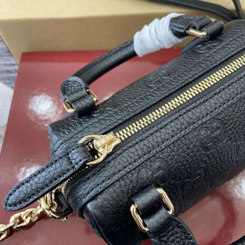 Gucci 815256 GG Emblem Super Mini Top Handle Bag Black