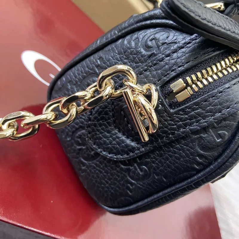 Gucci 815256 GG Emblem Super Mini Top Handle Bag Black