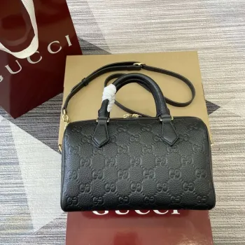 Gucci 815255 GG Emblem Small Top Handle Bag Black