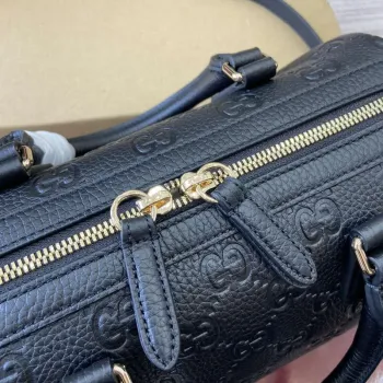 Gucci 815255 GG Emblem Small Top Handle Bag Black