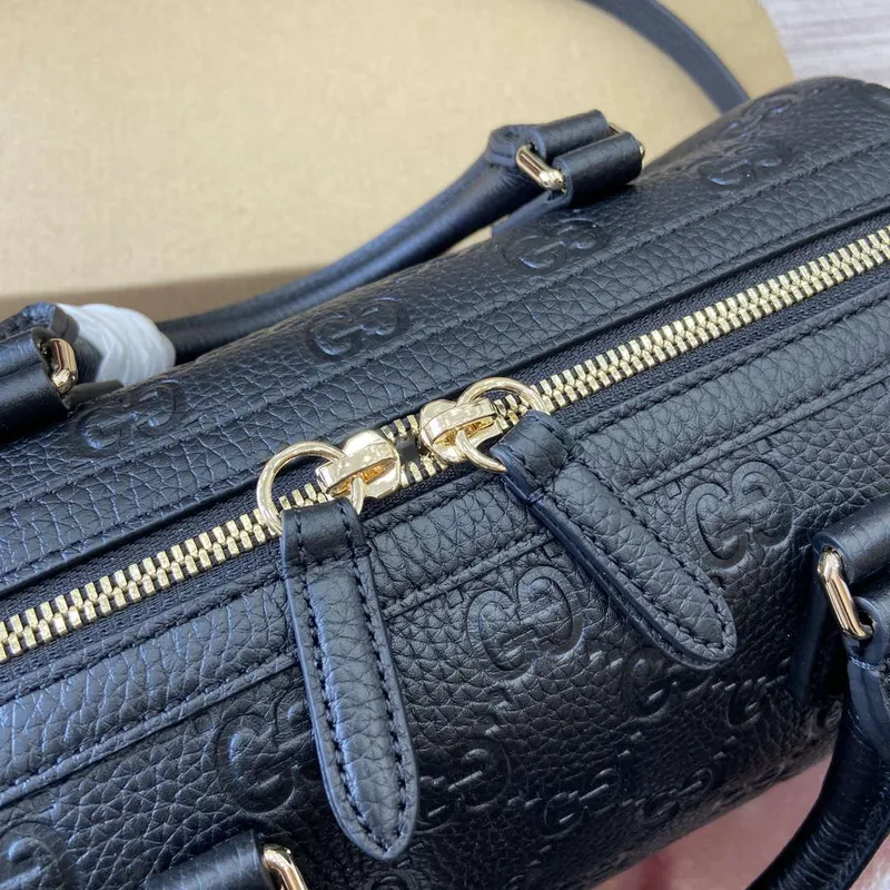 Gucci 815255 GG Emblem Small Top Handle Bag Black
