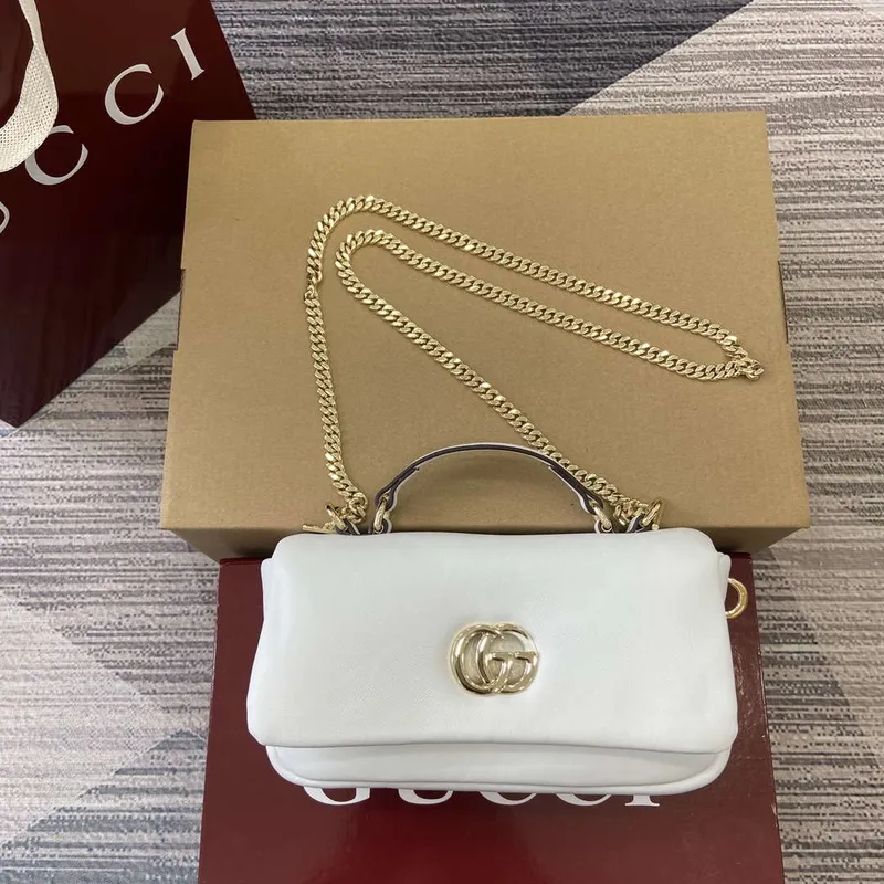 Gucci 806017 GG Milano Mini Top Handle Bag White puffy leather