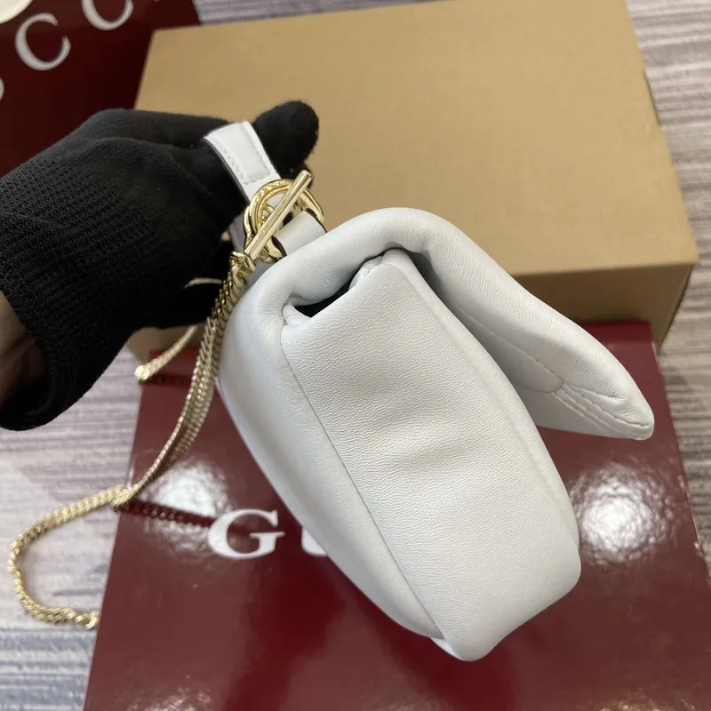 Gucci 806017 GG Milano Mini Top Handle Bag White puffy leather