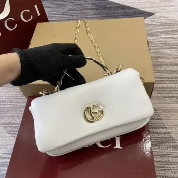 Gucci 806017 GG Milano Mini Top Handle Bag White puffy leather
