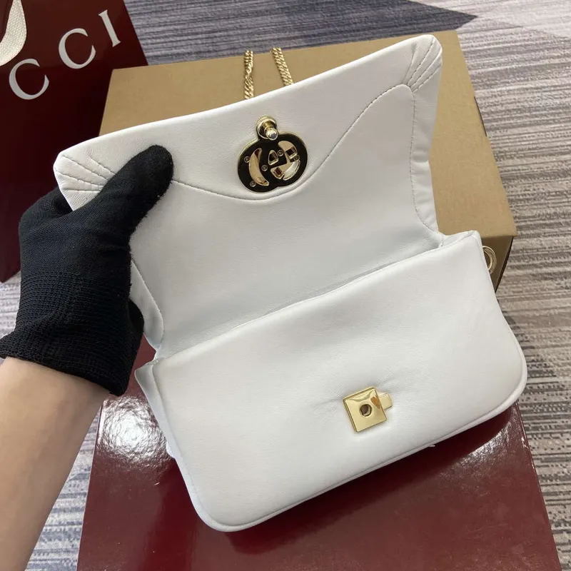 Gucci 806017 GG Milano Mini Top Handle Bag White puffy leather