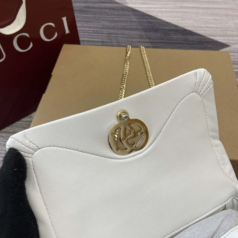 Gucci 806017 GG Milano Mini Top Handle Bag White puffy leather