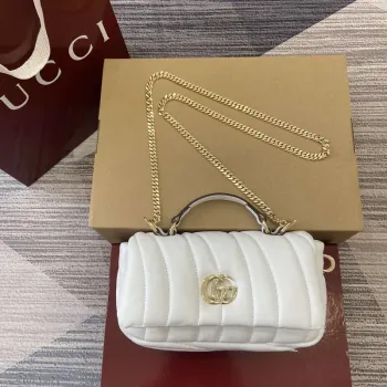 Gucci 806017 GG Milano Mini Top Handle Bag White puffy quilted leather