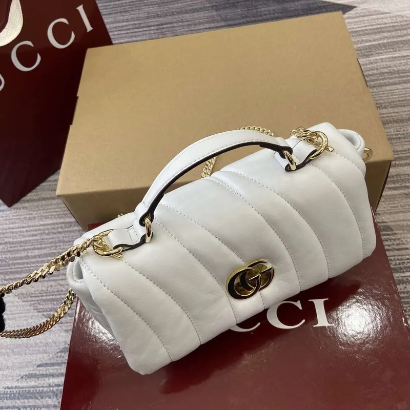 Gucci 806017 GG Milano Mini Top Handle Bag White puffy quilted leather