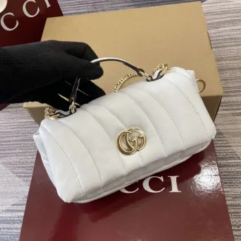 Gucci 806017 GG Milano Mini Top Handle Bag White puffy quilted leather