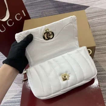 Gucci 806017 GG Milano Mini Top Handle Bag White puffy quilted leather