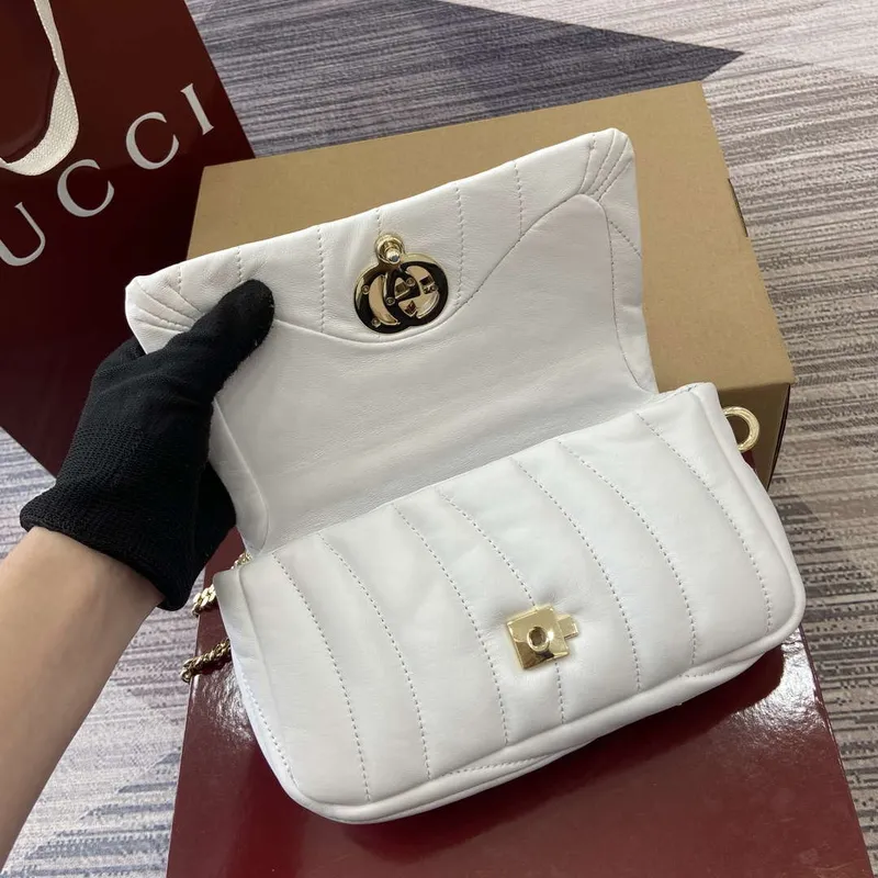 Gucci 806017 GG Milano Mini Top Handle Bag White puffy quilted leather