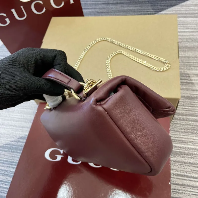 Gucci 806017 GG Milano Mini Top Handle Bag Red puffy leather